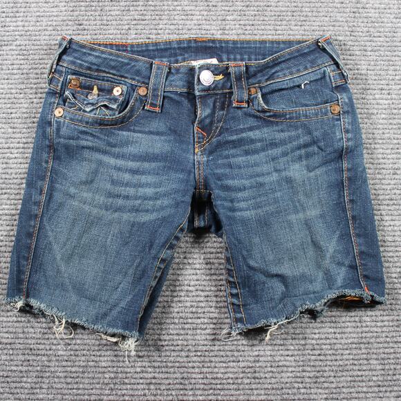 True Religion Joey Shorts Womens 26 Blue Low Rise Cutoff Raw Hem - Picture 1 of 8